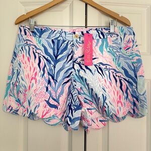 Lilly Pulitzer Seaweed-Print Scalloped Hem Shorts - Blue & Pink